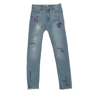 Jordache Embroidered Rough Hem Skinny Jeans Size 14 Girl's